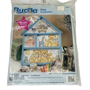 BUCILLA Baby Collection God Bless Babies Bear Cross Stitch Kit Hutch 9 x 12 New